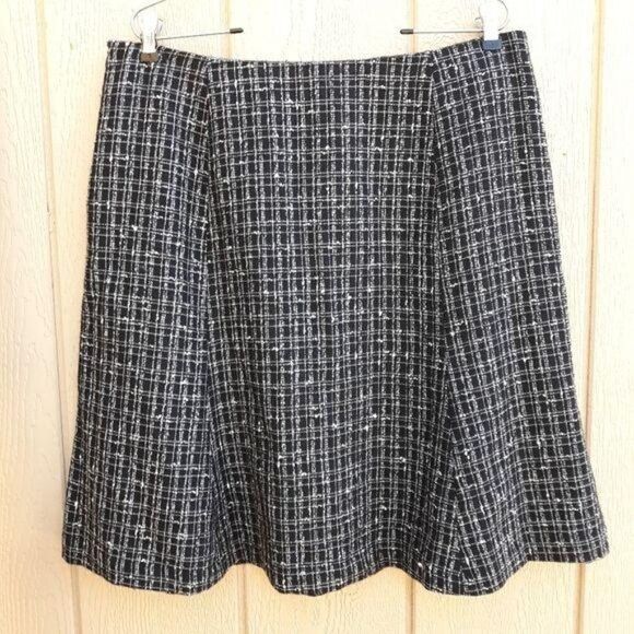Vtg Skirt Dark Academia Schoolgirl Wool Tweed Windowpane Plaid Full Skater Sz 14 - Picture 7 of 11